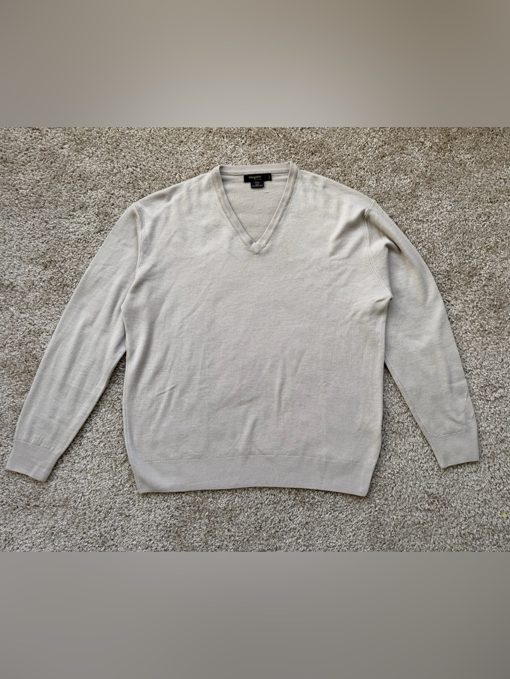 Giorgiolini of Italy Mens XXL 100% Merino Wool V-Neck Sweater Beige Made Italy